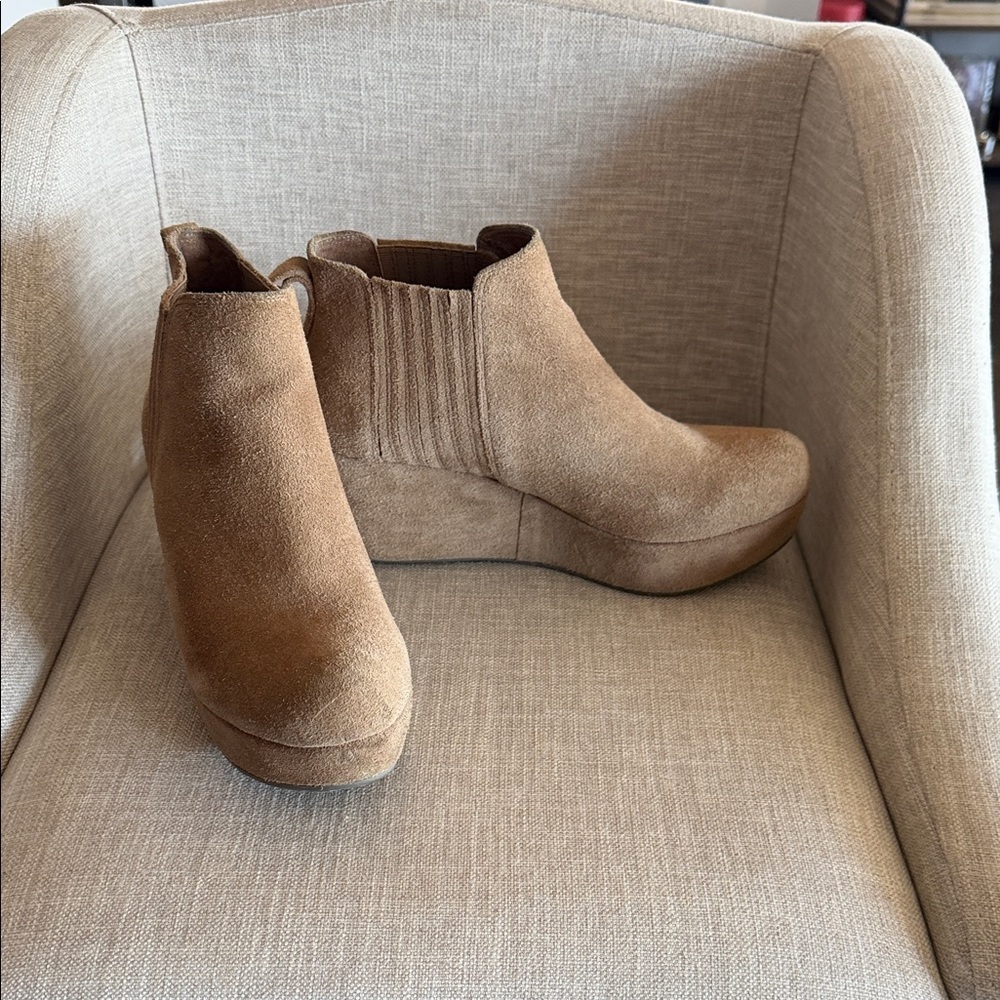 Chocolat Blu Suede Wedge Ankle Booties in Brown